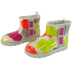 Ugg Classic Clear Pink/Yellow Faux Fur Lined Rain Boots Women’s Size 6 Preowned